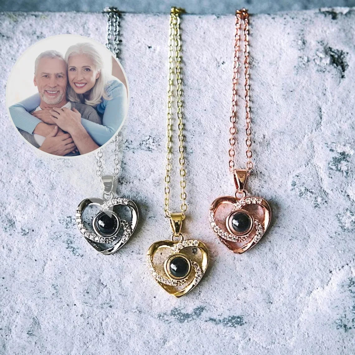 Custom Projection Picture Heart Necklaces Personalized Custom Photo Pendant Necklace Valentines Day Family Memorial Jewelry Gift