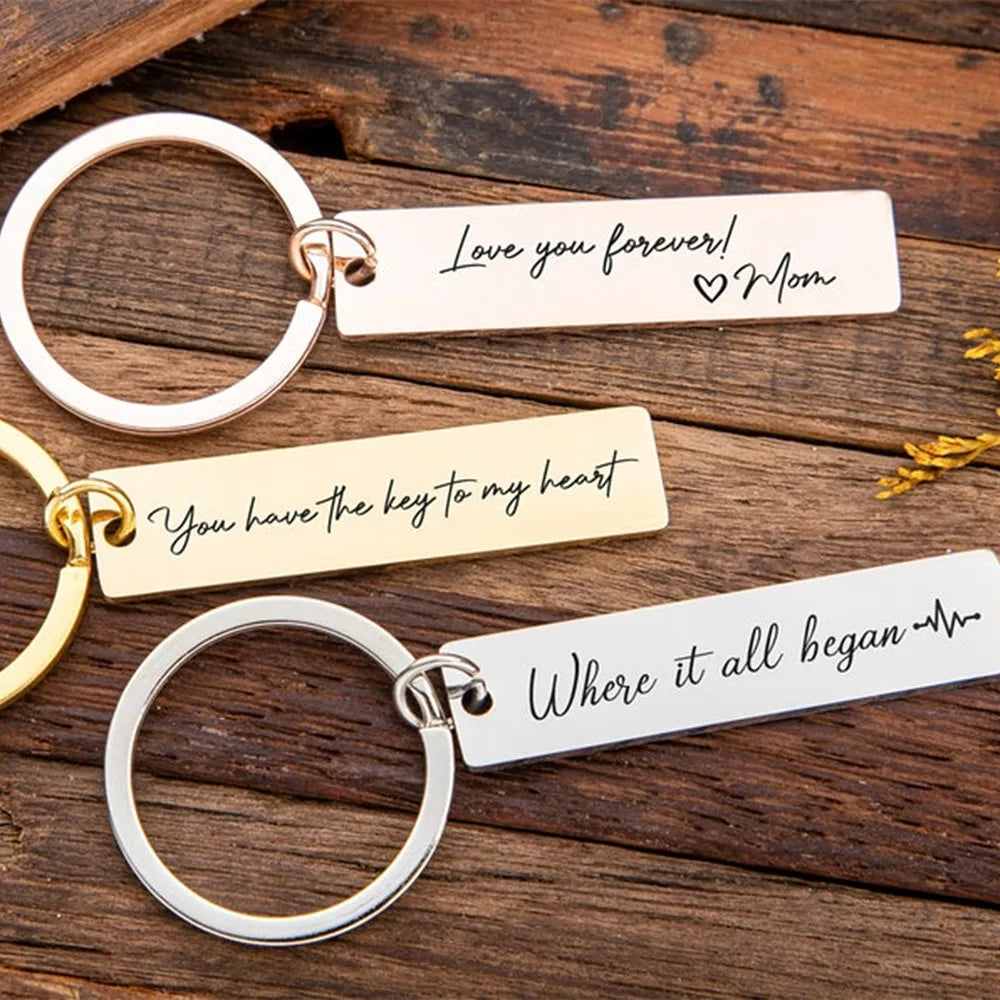 Personalized Engraved Keychain Stainless Steel Drive Safe Bar Keyring Couple Key Chain Birthday Gifts For Women Men Jewelry